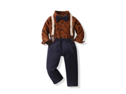 Roupas de Natal Xadrez de Manga Comprida Cardigã de Algodão e Macacão Conjunto de Duas Peças 110