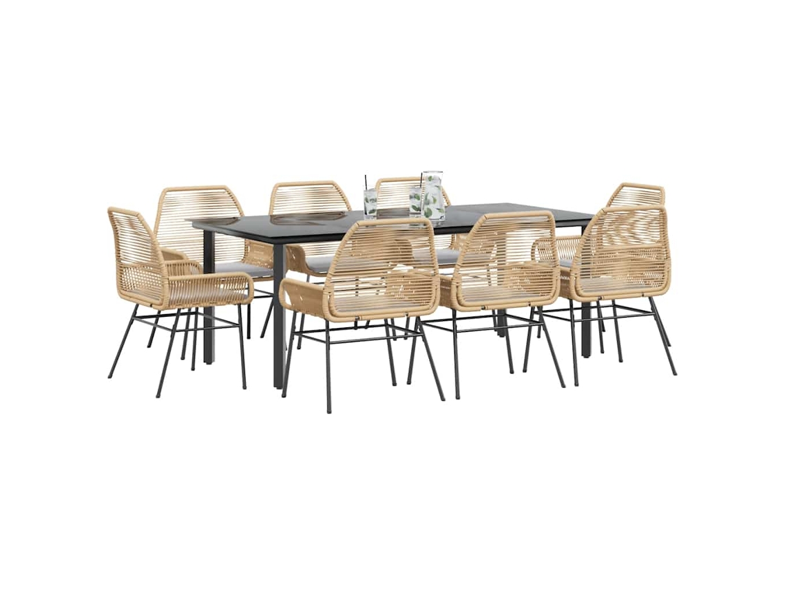 Vidaxl Conjunto Jantar Jardim 9 Peças Almofadas Vidro Vime Pe Castanho