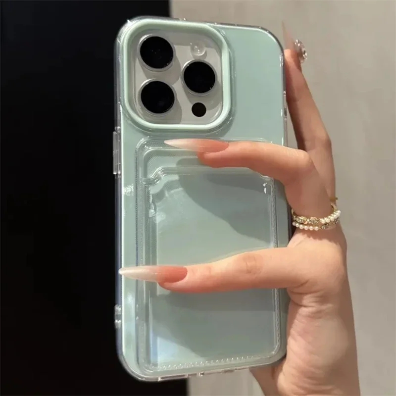 Capa Transparente Estilo Carteira Para Celular (iphone 11 Ciano), Em Tpupc Resistente A Impactos.