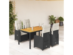 Vidaxl 5 Pcs Conjunto Bistrô De Jardim C/ Almofadões Vime Pe Preto