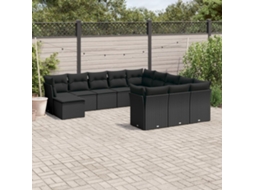 12 Pcs Conjunto De Sofá Jardim C/ Almofadões Vime Pe Preto Dkd Home Decor