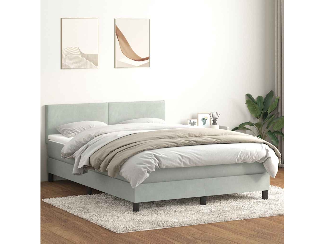 Vidaxl Cama Com Molas/colchão 160x220 Cm Veludo Cinzento-claro