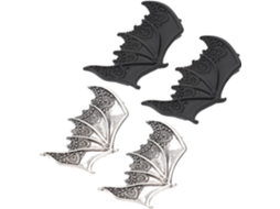 Presilhas de cabelo punk em formato Morcego, em liga metálica Preta, 2 pares para o Halloween.