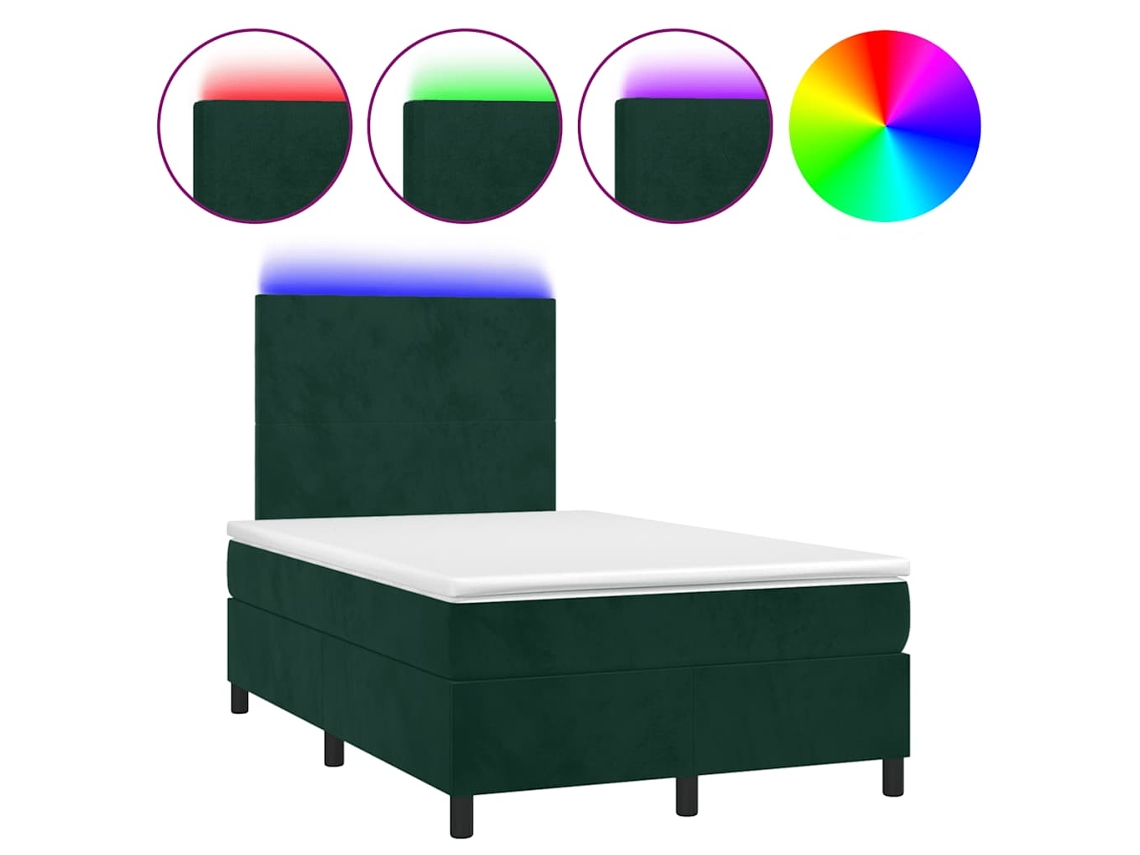 Cama Box Spring com Colchão e Luzes Led Veludo Verde Escuro MAISON EXCLUSIVE