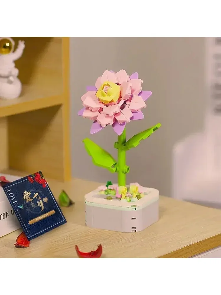 (161 Peças) Conjunto De Blocos De Montar Para Buquê De Flores Rosa, Com 161 Peças.
