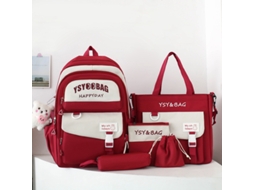 Conjunto De Cinco Peças De Mochila De Grande Capacidade Vermelha