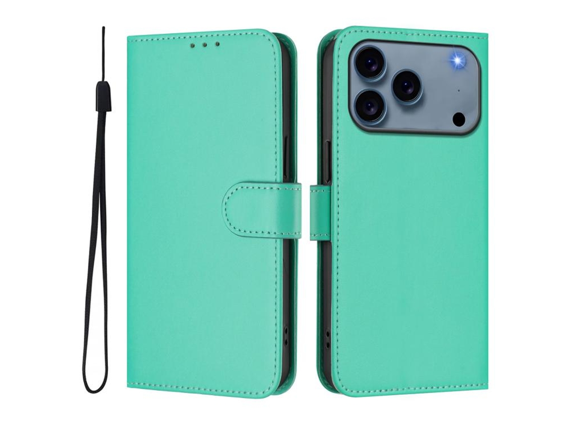 Capa De Couro Sintético Para Iphone 17 Pro - Toque Suave - Cor Sólida - Com Cordão