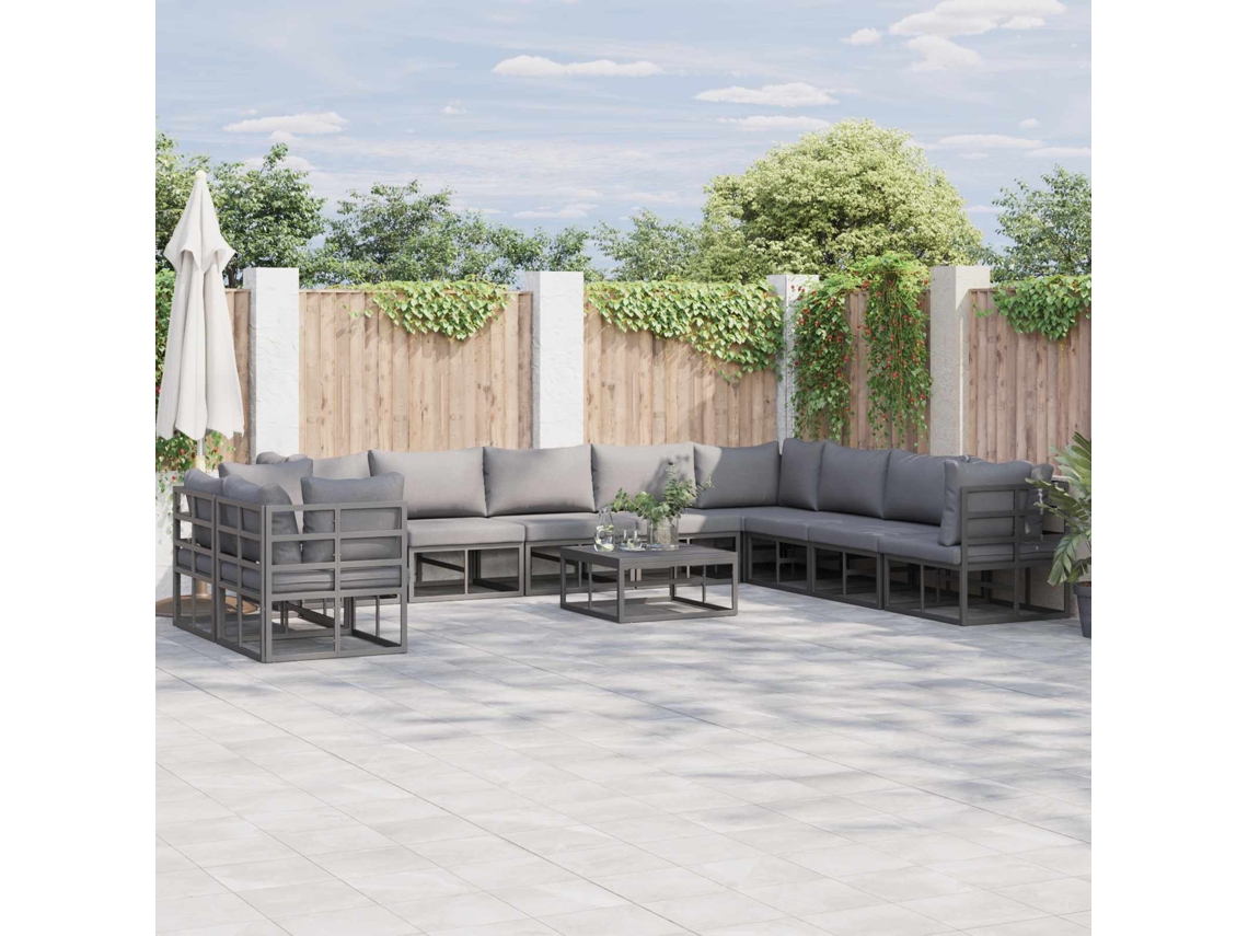 Vidaxl Conjunto De Sofá De Jardim 11 Unid. Preto Alumínio