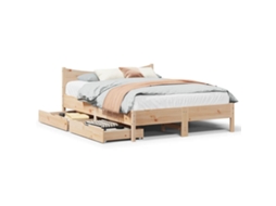 Vidaxl Estrutura De Cama C/ Gavetas 120x190 Cm Madeira De Pinho Maciça