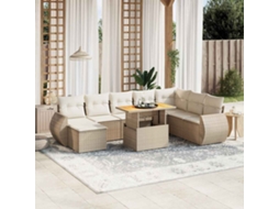 Vidaxl 9 Pcs Conjunto De Sofás P/ Jardim Com Almofadões Vime Pe Bege