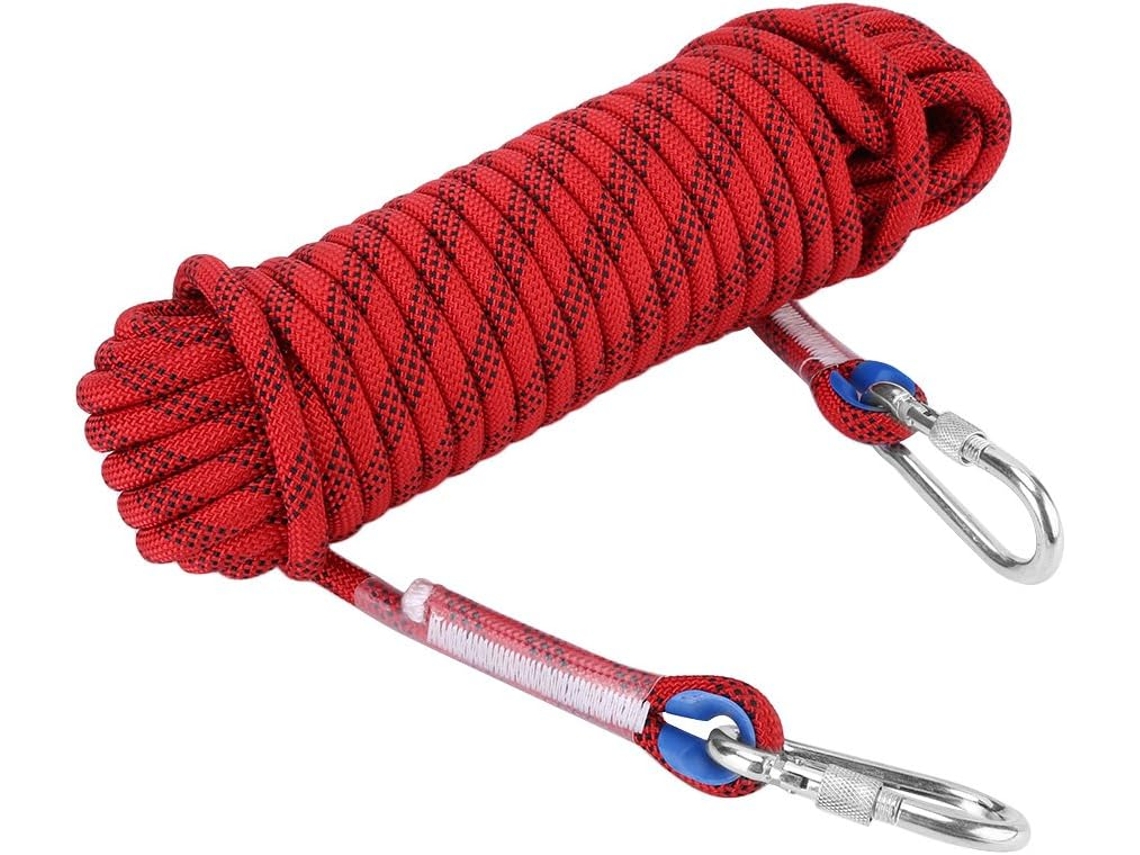Corda de Escalada AQUAFORGE, 20 M, 12 Mm, com 2 Mosquetões, Resistente para Caminhadas e Montanhismo