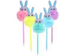 Conjunto De 5 Canetas Coelhinho Fofinhas, Tinta Preta, Design Kawaii