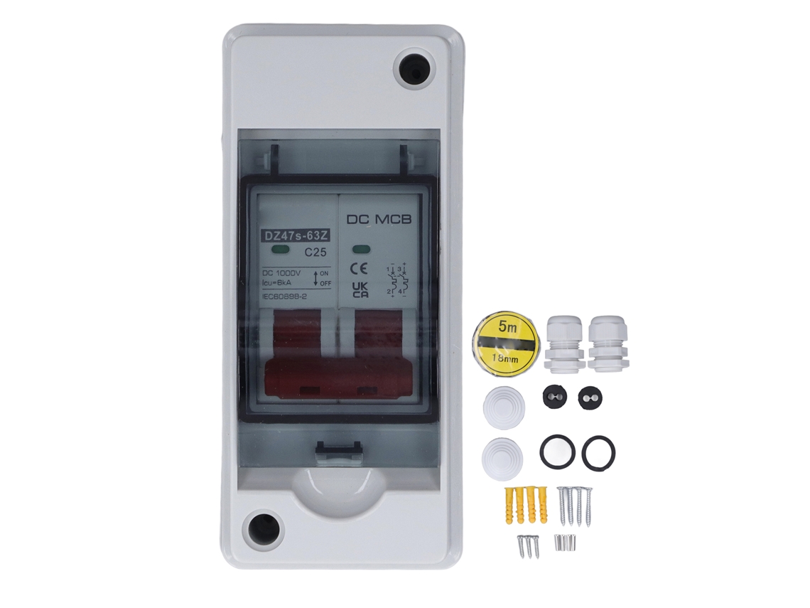 Interruptor de Circuito HKJ Miniatura DC 2P 1000V 25A para Sistema Fotovoltaico IP65