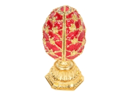 Caixa de Jóias Decorativa Estilo Fabergé Esmalte Vermelho Pintado À Mão