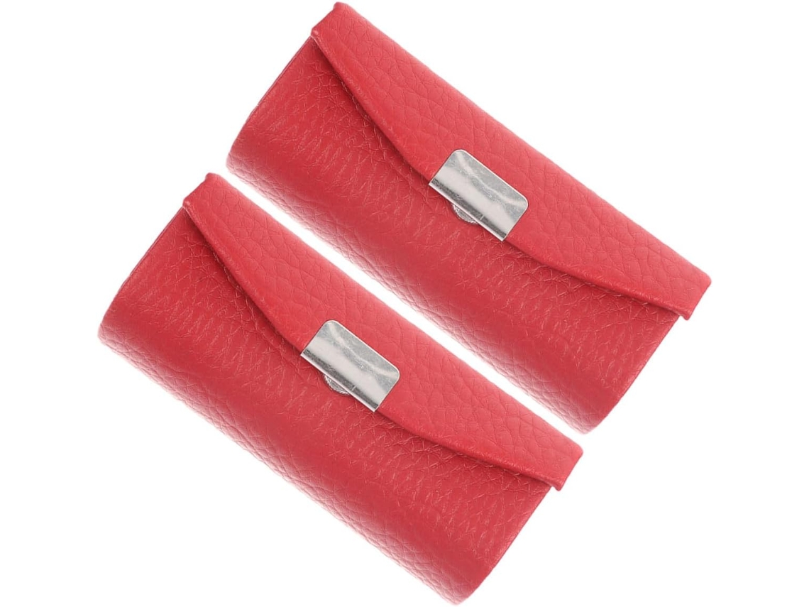 De 2 Porta-batons Individuais Em Couro Granulado Vermelho Vivo, Estojo Compacto E Portátil Para