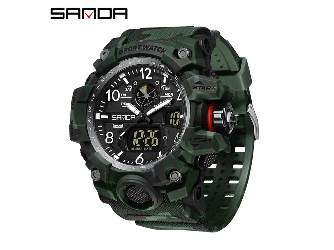 Relógio Esportivo Multifuncional Luminoso, Moderno e Elegante MDUG (camuflagem Verde e Preta)