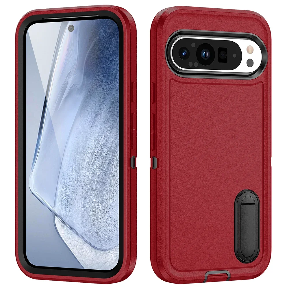 (vermelho E Preto, Google Pixel 9 Pro Xl) Capa Protetora Reforçada De Dupla Camada, Suporte Invisível À Prova De Choque, Capa Traseira Fosca