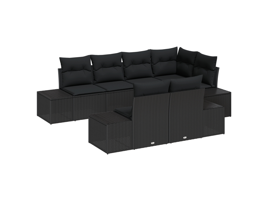 Conjunto 7 Conjunto De Móveis De Jardim Vidaxl Preto Vime Pe (184 X 62 X 85 Cm)
