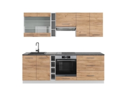 Cozinha Fame-Line, 235 cm, PT Antracite, Carvalho dourado/branco VICCO