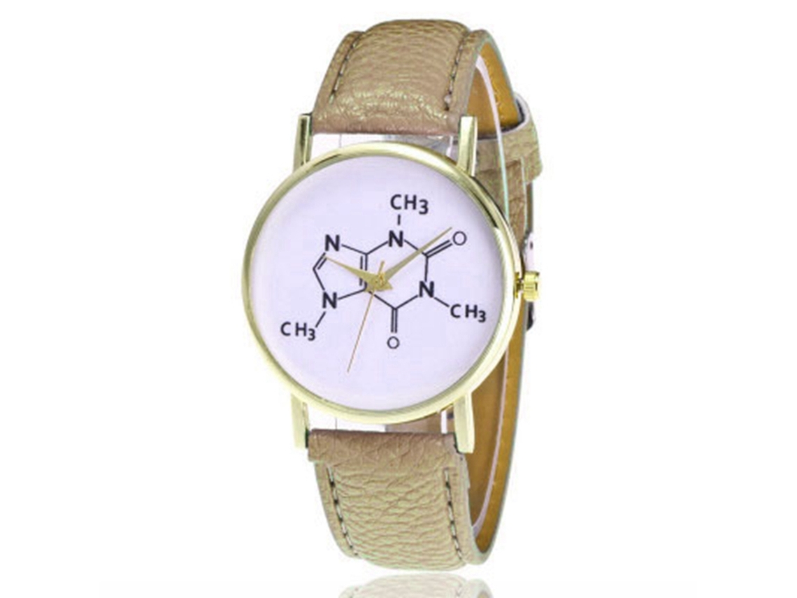 Relógio de Pulso Feminino de Quartzo com Pulseira Pu Casual Presente Khaki