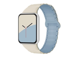 Bracelete Para Redmi Watch 6 / 5 / Xiaomi Band 9 Pro / 8 Pro - Silicone Magnético - Três Contas Branco Antigo, Azul Acinzentado