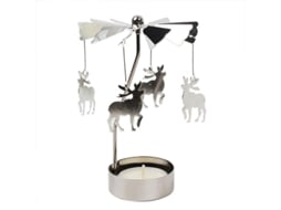 Suporte De Velas Rotativo De Natal Para Velinhas Carrossel Decorativo Presente Prata Metal Elk