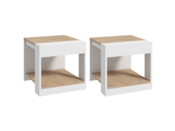 Conjunto 2 Mesas De Apoio, 40x40x45 Cm, Branco E Natural, Versáteis Para Sala Ou Quarto