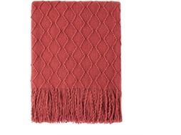 Manta decorativa tecida de sofá com textura e franja, cor rust | S/MARCA
