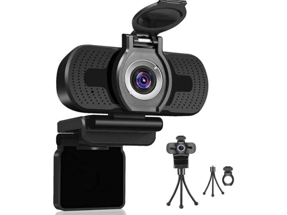 Webcam 1080p com microfone, conexão USB, compatível com PC/Mac, videochamadas, reuniões, jogos e cursos online. Preta.