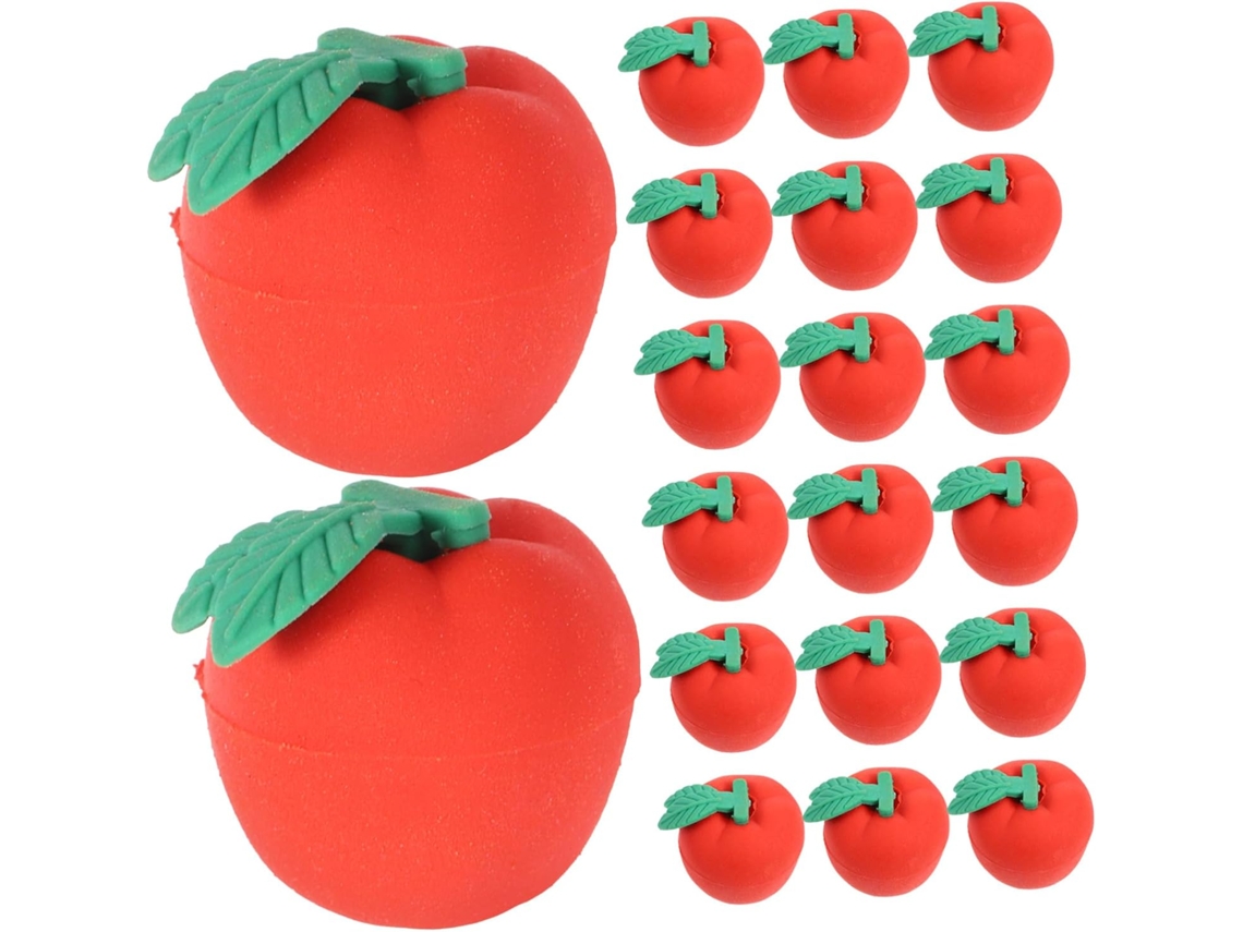 Conjunto de 30 Pacote com Mini Borrachas Vermelhas em Formato Maçã para Lápis, Ideais Recompensas Escolares e