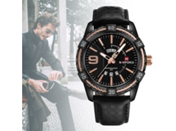 Relógio Masculino de Quartzo com Correia de Couro Autêntica Resistente À Água Naviforce