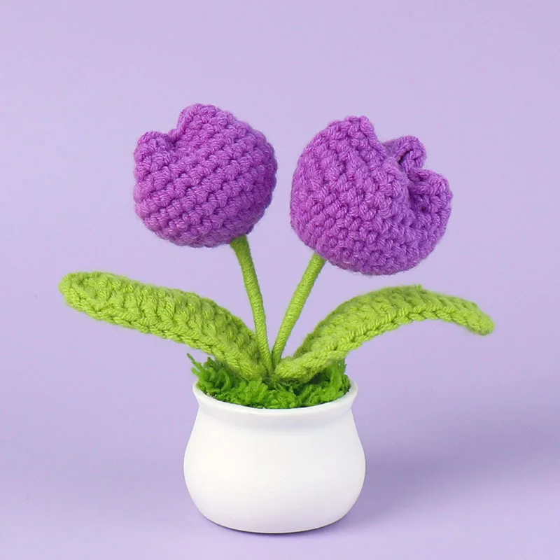 Vasos De Flores Criativos Tricotados, Mini Flores Artificiais, Plantas De Crochê Feitas À Mão