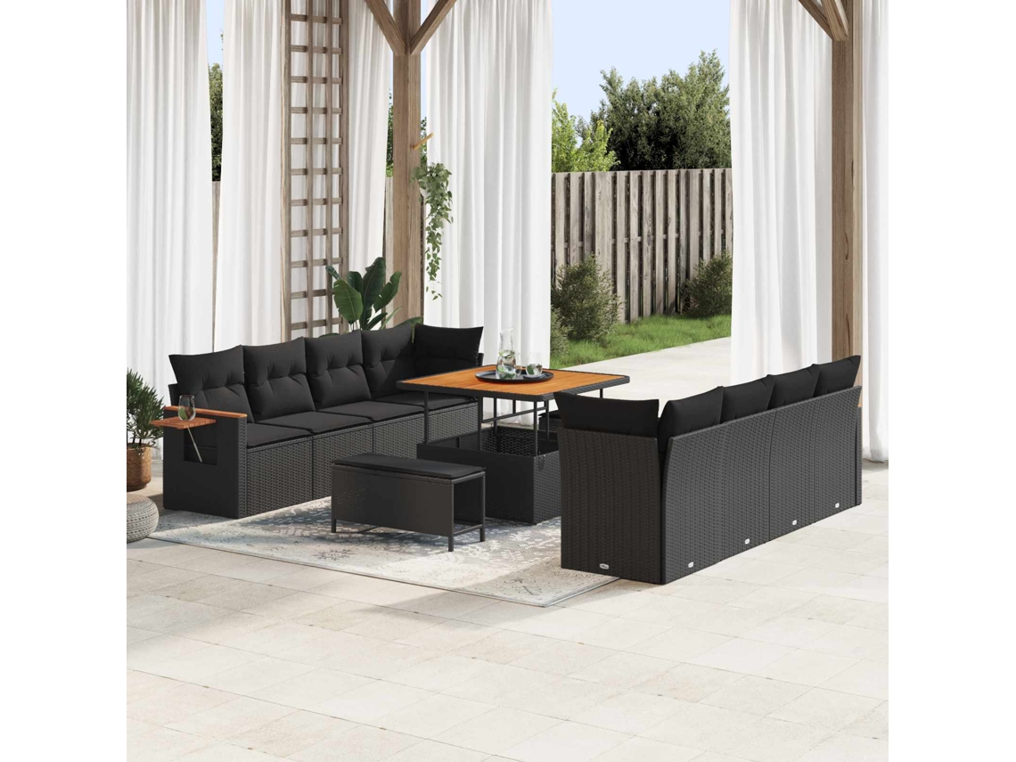 Vidaxl Conjunto De Sofá De Jardim 11 Unid. Preto Vime Pe