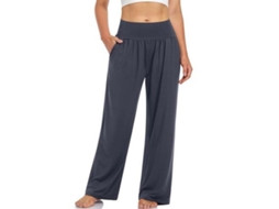 2026 calças Esportivas Casuais Feminino com Pernas Largas e Cintura Alta com Bolsos Confortáveis para Yoga e Descanso M Gris
