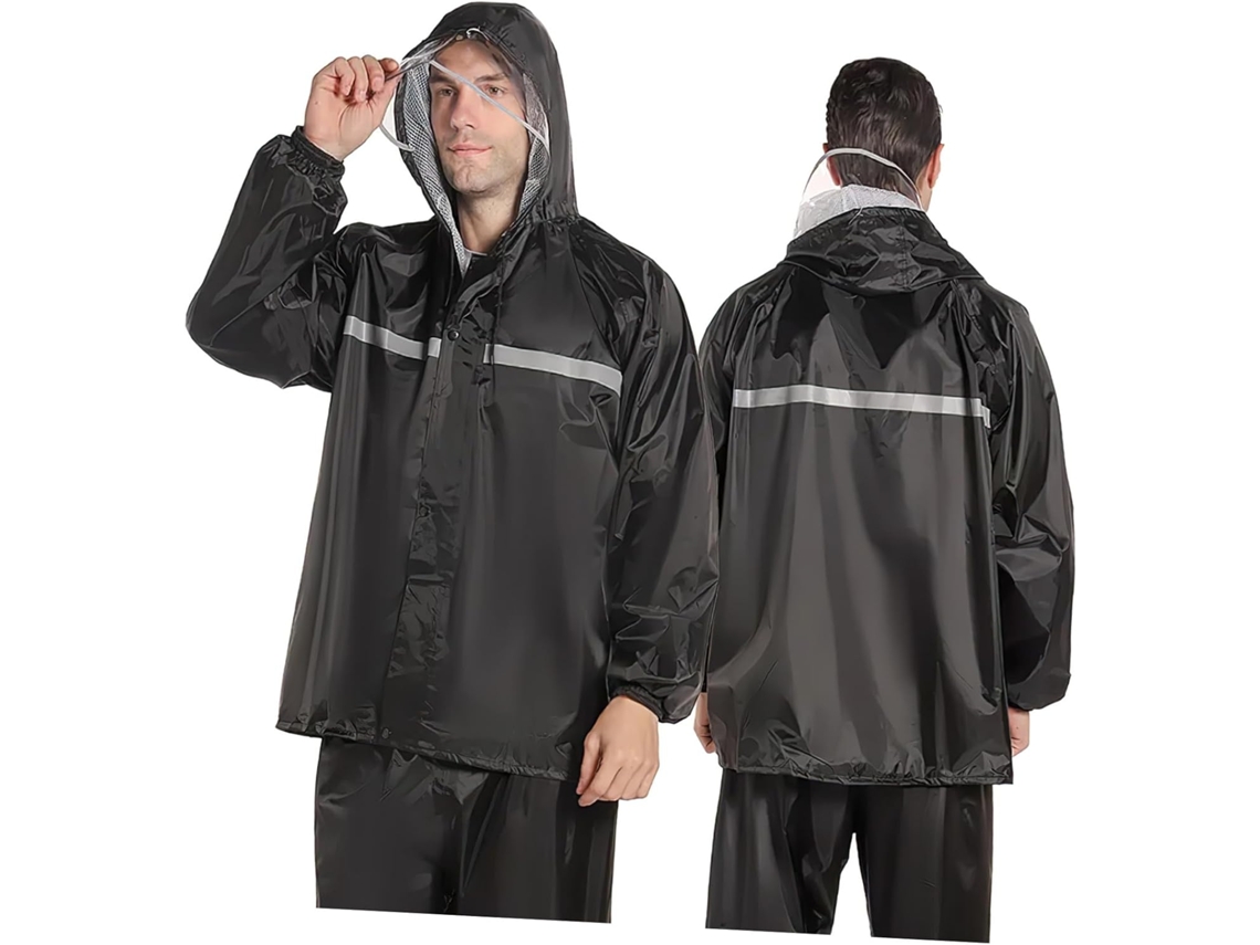 De Chuva Impermeável Unissex Com Jaqueta E Calça, Capuz Transparente Removível, Durável E Resistente.
