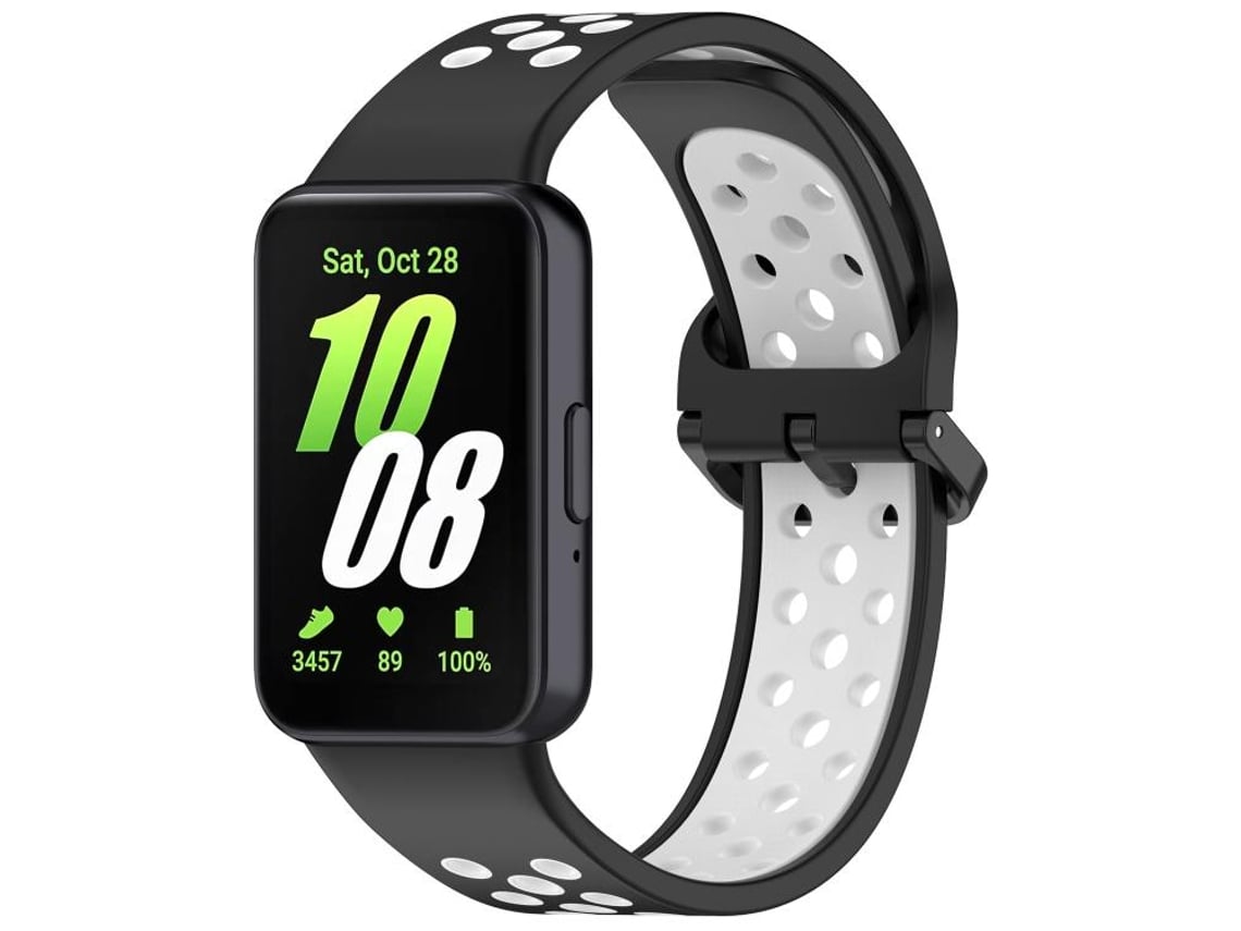 Bracelete Para Samsung Galaxy Fit 3 - Silicone Respirável Bicolor - Preto E Branco
