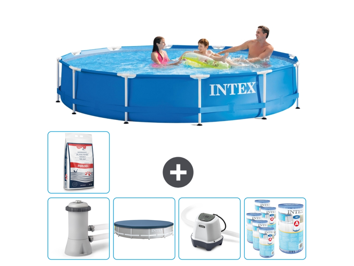 Piscina INTEX com Estrutura Redonda 366 X 76 Cm Azul Inclui Bomba Cobrir Sistema de Água Salgada Filtros Sal de Piscina