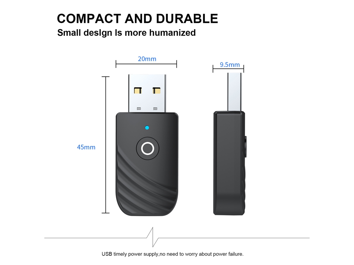 Adaptador Usb Mali Bt5.0 3 em 1 Receptor Transmissor de Áudio para Tv Pc Carro