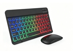 Kit Teclado 10 polegadas preto retroiluminação 3 cores + Mouse duplo modo, recarregável para iPad e tablet YANYXR