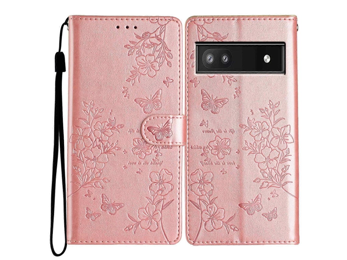 Capa De Couro Com Estampa Floral E Borboleta Para Google Pixel 7a