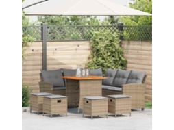 Vidaxl 6 Pcs Conjunto Sofás De Jardim Com Almofadões Em L Vime Pe Bege