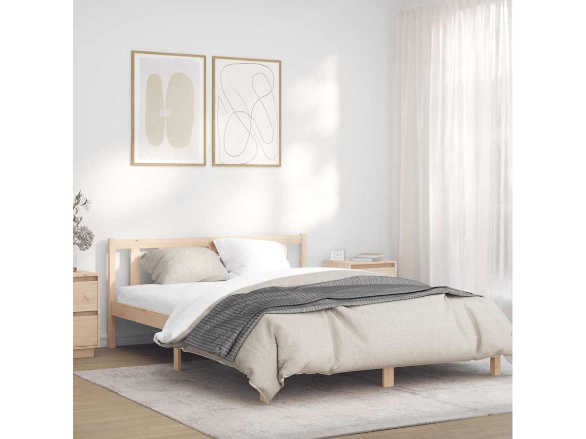 Vidaxl Estrutura Da Cama Natural 152 X 203 Cm Madeira De Pinho Sólido