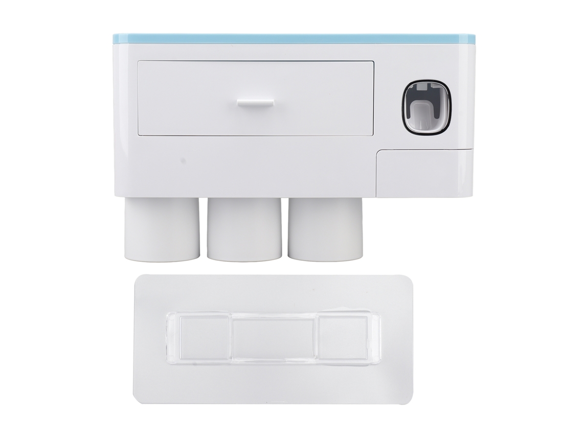 Dispenser De Creme Dental Parede Com Espremedor E Três Copos Azul