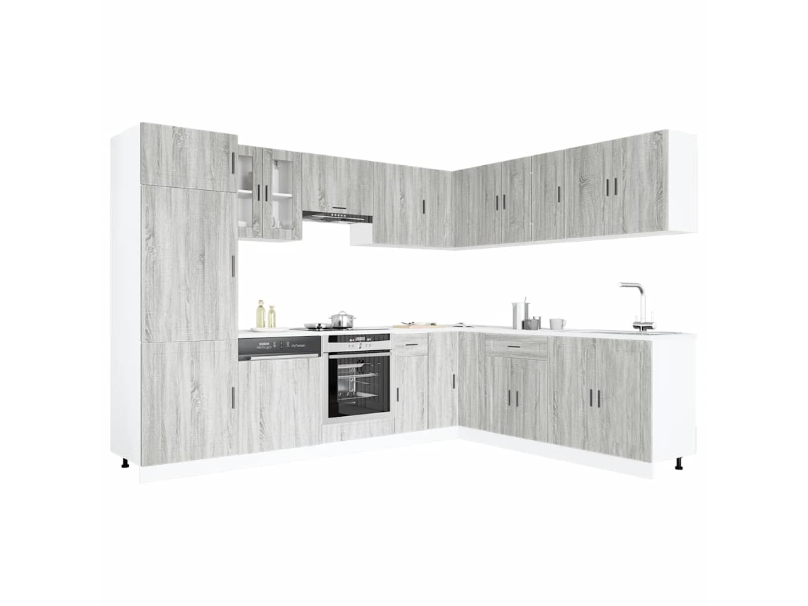 Vidaxl 14 Peças Armário De Cozinha Conjunto Porto Cinza Sonoma