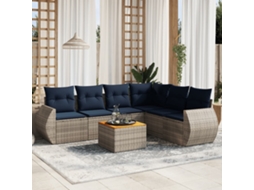 Vidaxl Conjunto De Sofá De Jardim Com 7 Peças E Almofadas Em Rattan Sintético Cinza