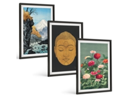 Pinturas Murais Modernas Natureza Japonesa, Cultura, Japandi Moldura Preta Quadros Para A Sala De Estar Espelharte (3 Piezas De 40x60 Cm)