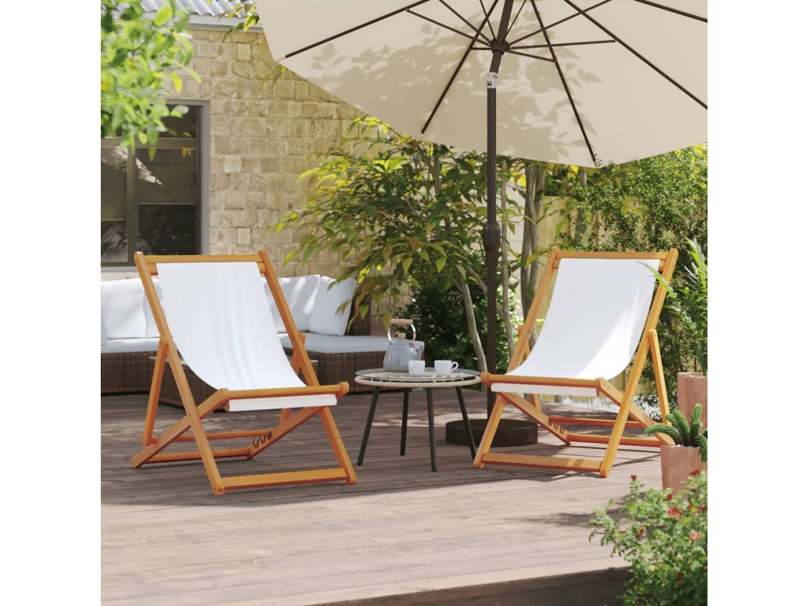 Vidaxl Cadeiras De Praia Dobráveis 2 Pcs Tecido Branco Nata