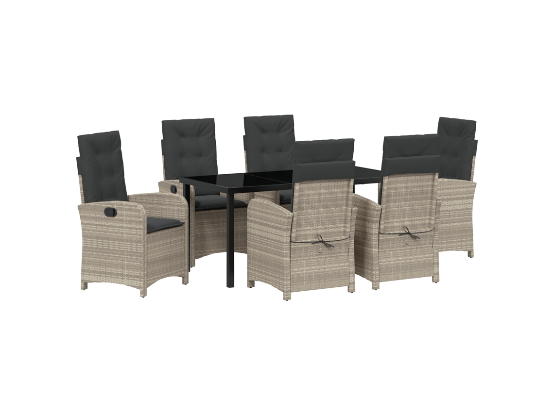 Conjunto 7 De Jantar De Jardim De Vidaxl Com Almofadas Cinza Claro Em Poliéster Rattan