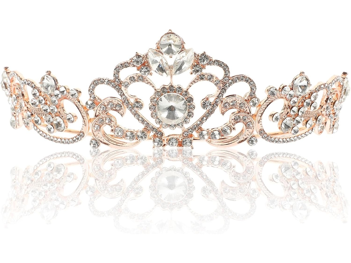 Tiara de casamento em liga metálica com cristais brilhantes, acessório elegante.