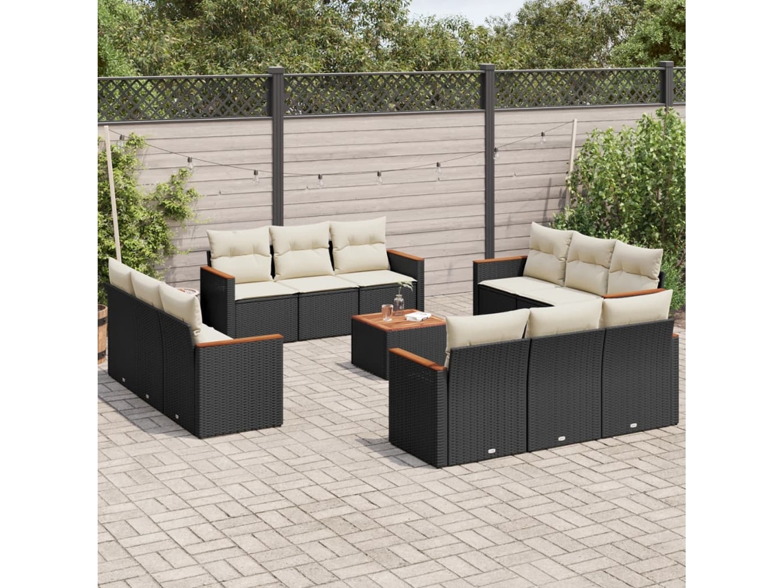 Vidaxl 13 Pcs Conjunto De Sofás De Jardim Com Almofadões Vime Pe Preto